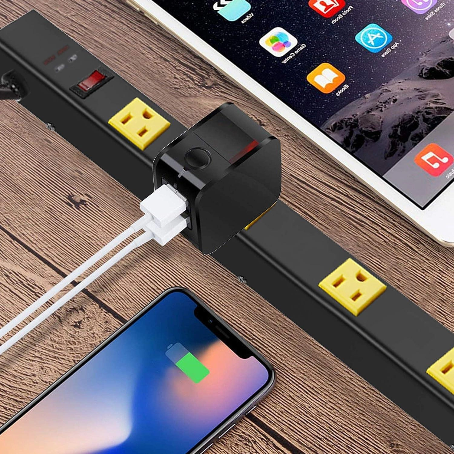 Power Surge Strip Wall Mount Long Black Outlet Protector