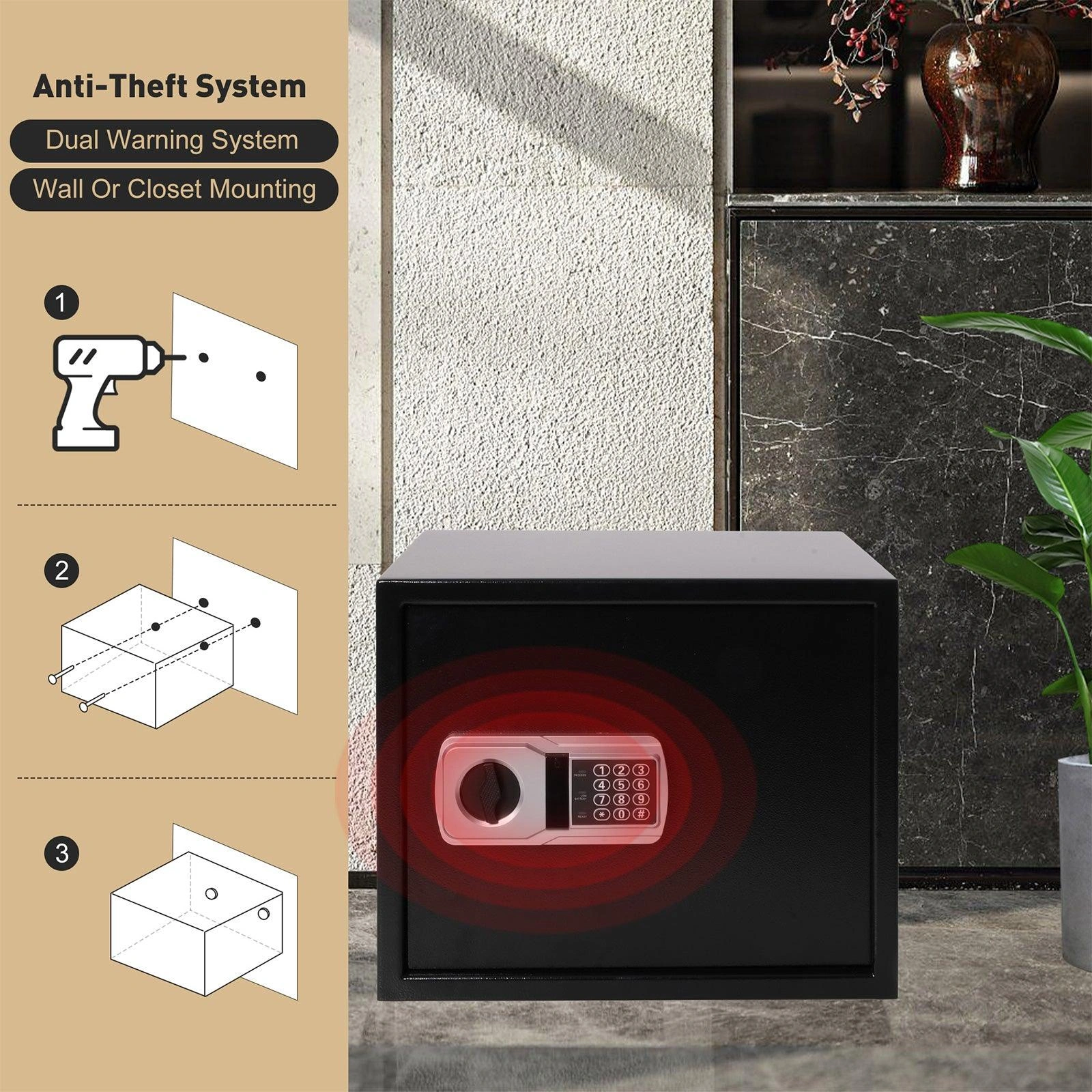 Secure Your Peace of Mind: Digital Keypad Home Safe with Alarm & Shelf.