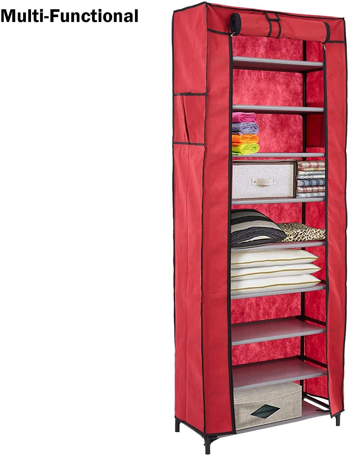 Stylish Red Shoe Cabinet - 10 Tier Dustproof Boot Organizer for Your Home.